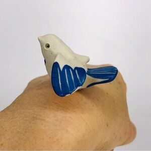 Vtg Denmark Knudsdatter Miniature Bird Figurine Hand painted Clay Art Blue Beige